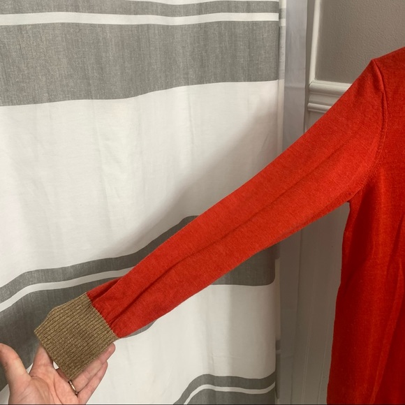 TORY BURCH Red Orange Tan Colorblock Merino Wool Knit Cardigan XS 30123102 - Picture 4 of 13